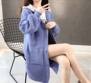 Womens Textured Long Hooded Cardigan