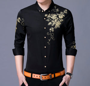 Mens Shirt With Floral Design on Front and Sleeve