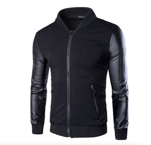 Mens Bomber Jacket with Faux Leather Sleeves