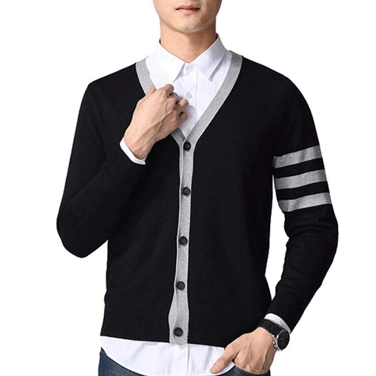 Mens Button Front Cardigan with Sleeve Details