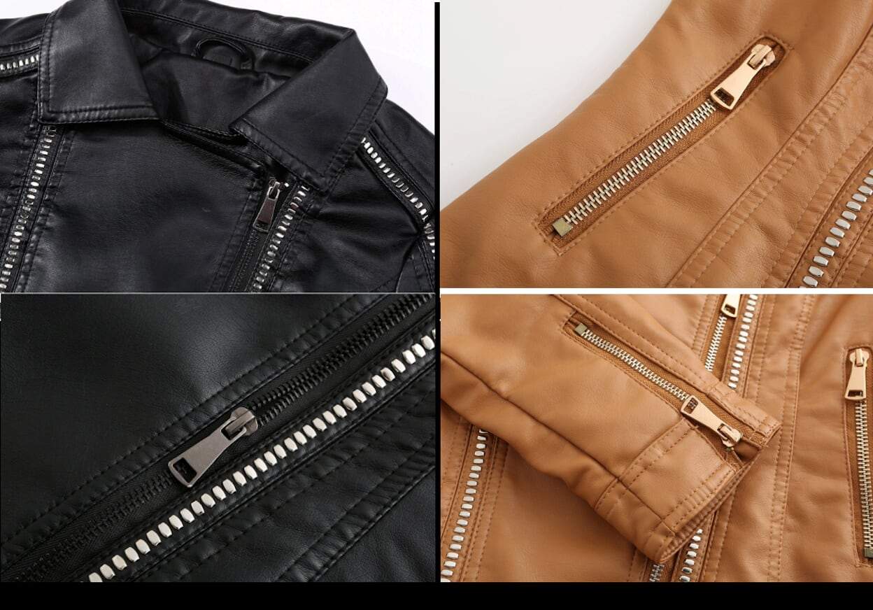 Womens Zipper Detail Faux Leather Biker Jacket