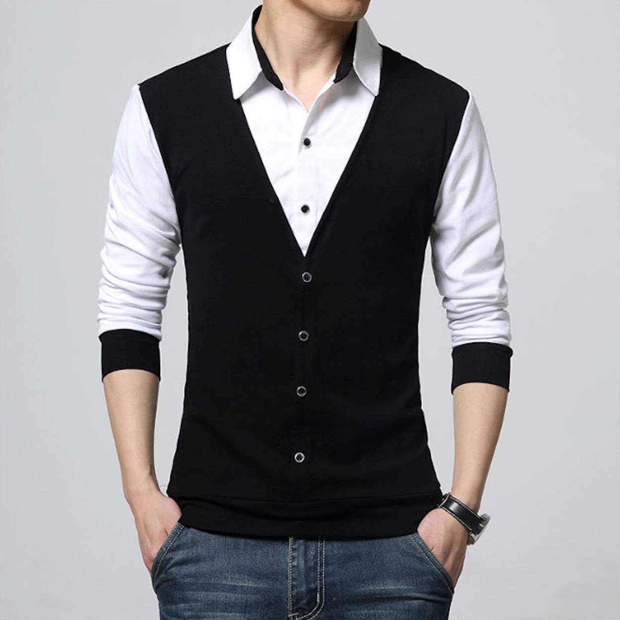 Mens Shirt with Attached Vest