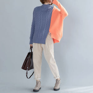 Womens Color Block Cable Knit Sweater