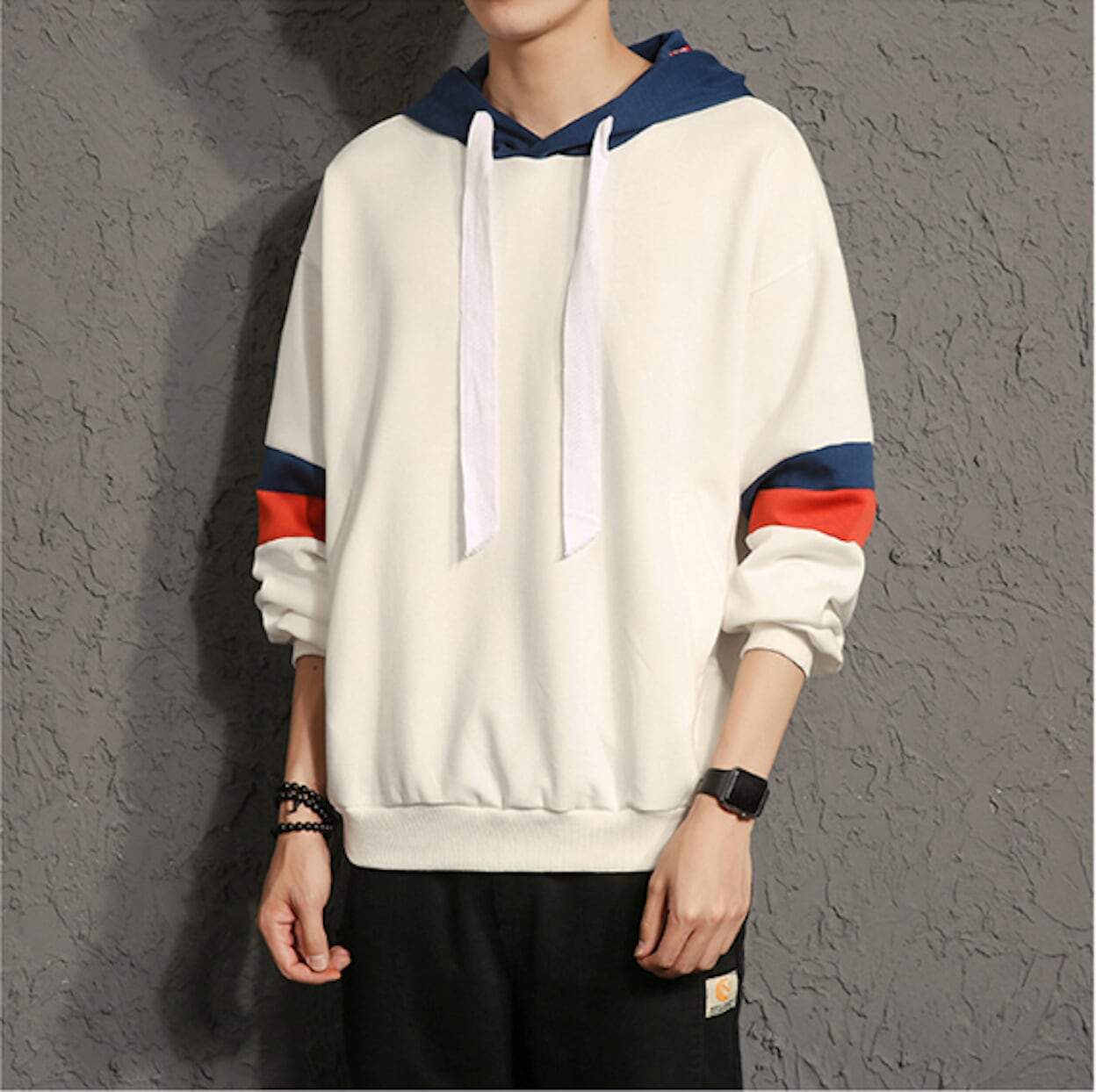 Mens Pullover Hoodie with Stripes