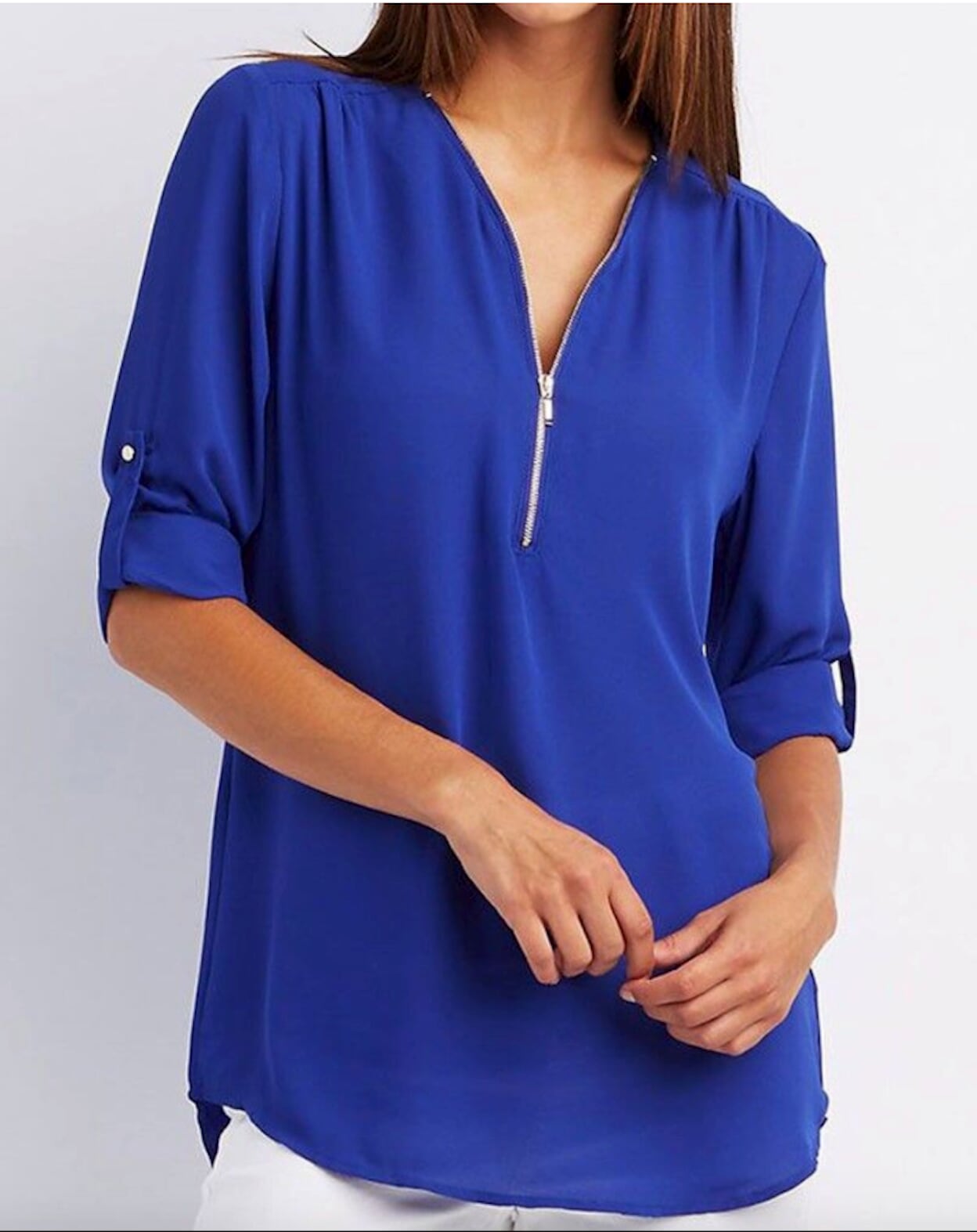 Womens V Neck Zipper Blouse