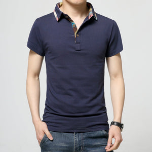 Mens Short Sleeve Polo Shirt with Plaid Details