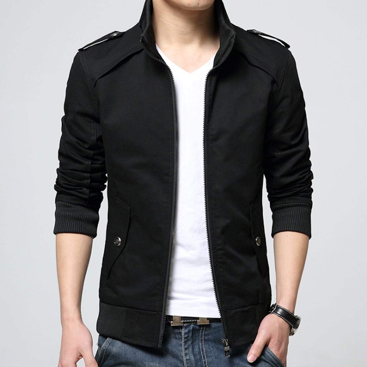 Mens Classic Stand Collar Zipped Up Jacket