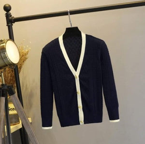 Womens Two Tone Cable Knit Cardigan
