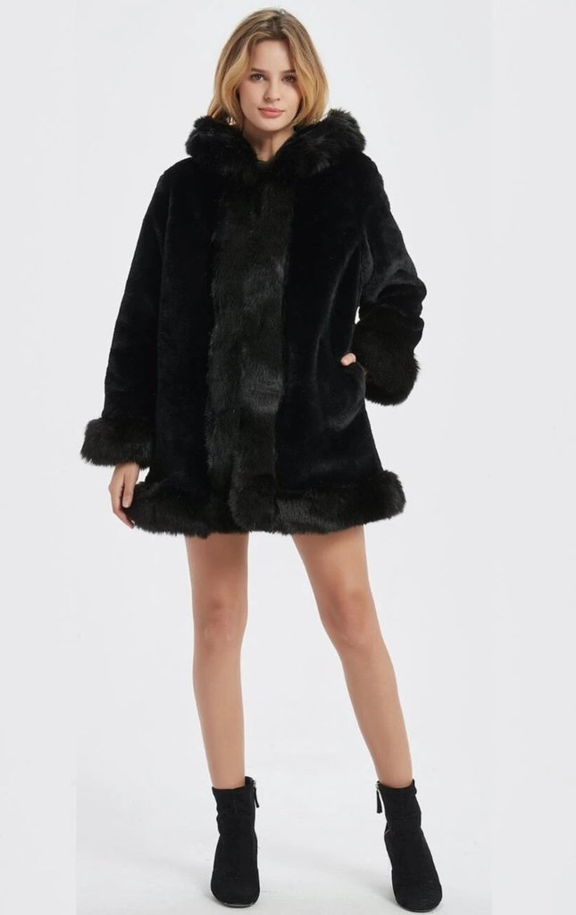 Womens Faux Fur Hooded Short Coat