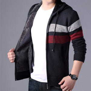 Mens Hooded Double Striped Cardigan