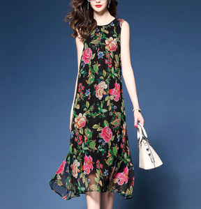 Womens Swing Style Floral Sleeveless Dress
