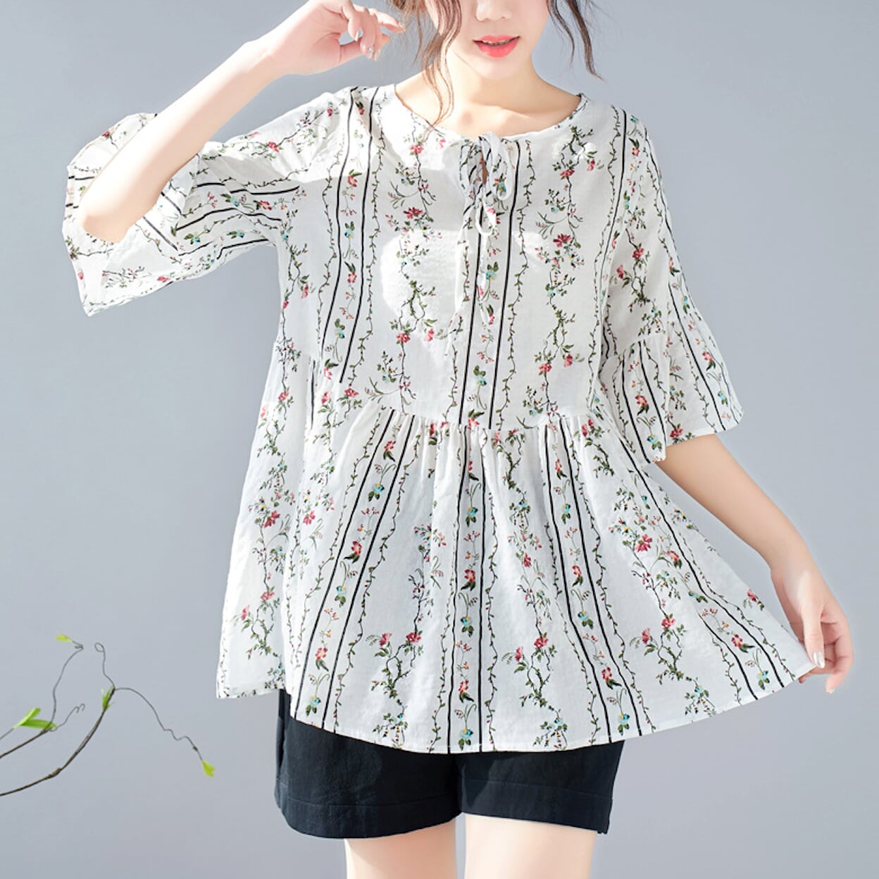 Womens Floral Baby Doll Top with Ruffles