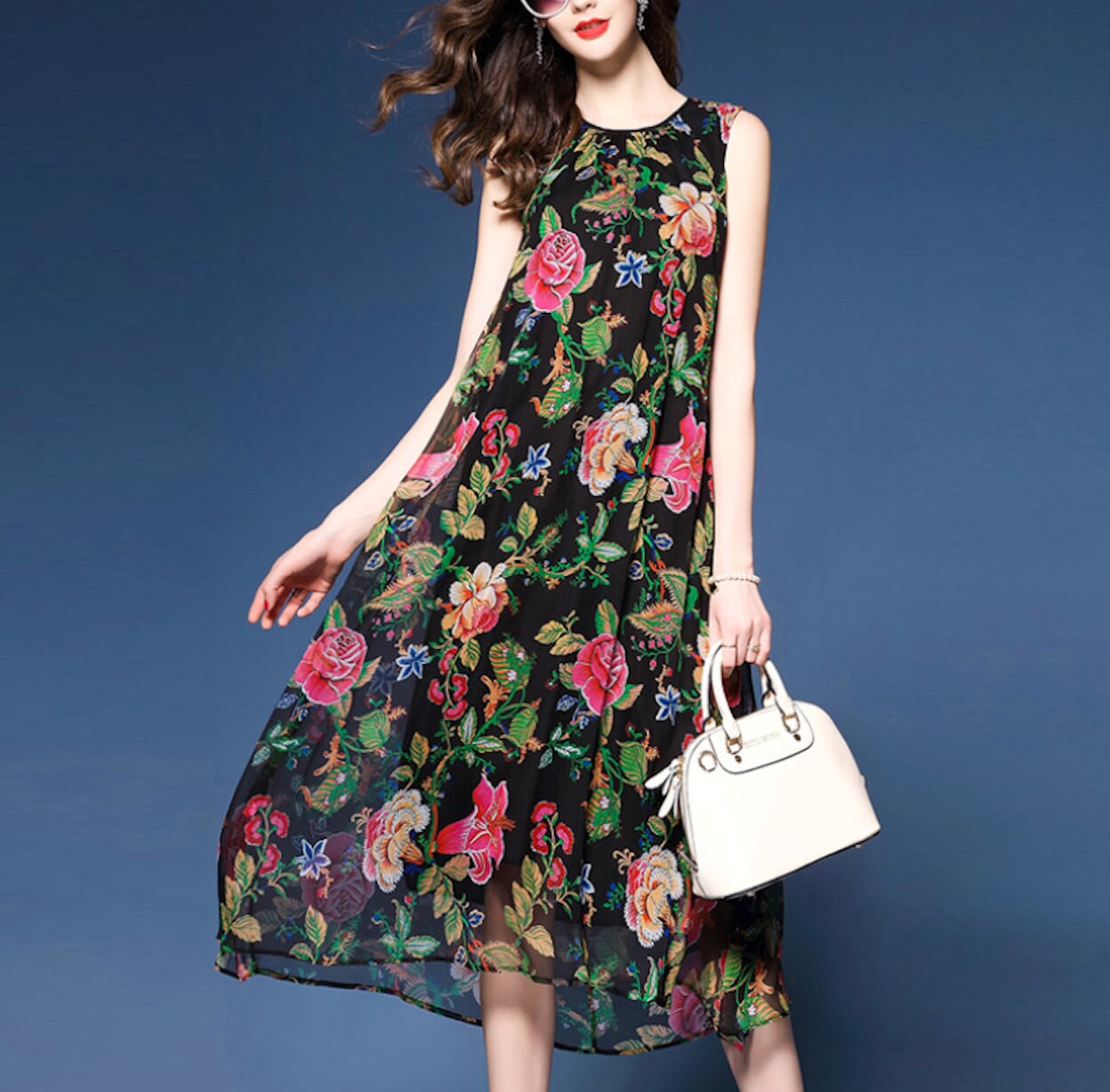 Womens Swing Style Floral Sleeveless Dress