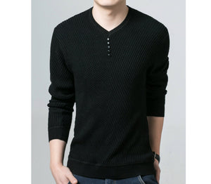 Mens V Neck Sweater with Button Details