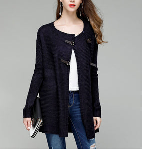 Womens Knit Cardigan with Faux Leather Details