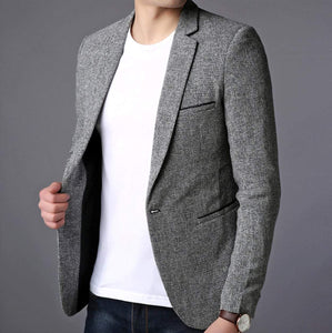 Mens Casual Single Button Gray Blazer
