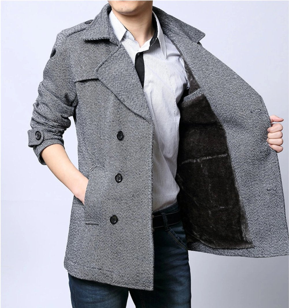 Mens Mid Length Double Breasted Trench Coat