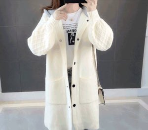 Womens Textured Long Hooded Cardigan