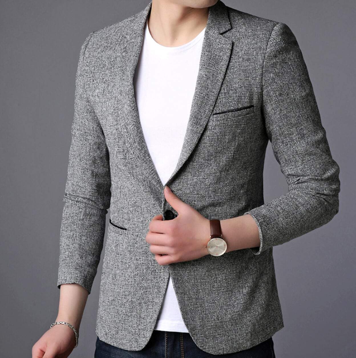 Mens Casual Single Button Dark Gray Blazer