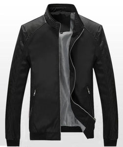 Mens Bomber Biker Jacket with Faux Leather Details